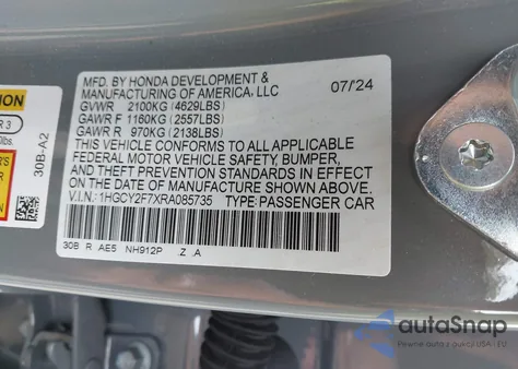 2024 Honda Accord Hybrid Sport-L from USA, damaged, VIN 1HGCY2F7XRA085735